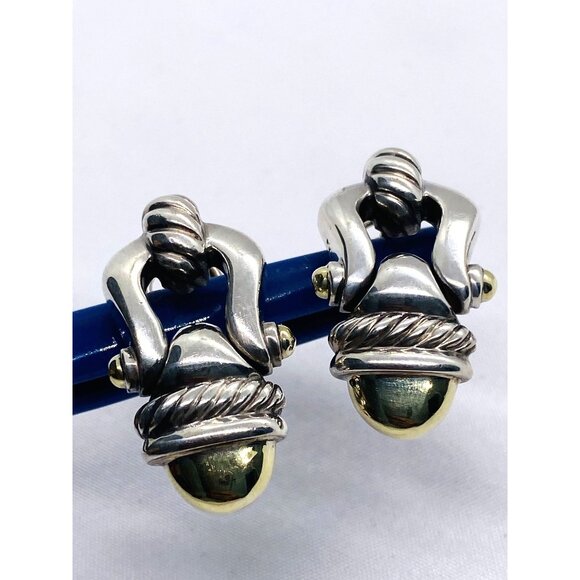 David Yurman 925 Sterling Silver 14K 585 Acorn Door Knocker Earrings - Picture 2 of 10